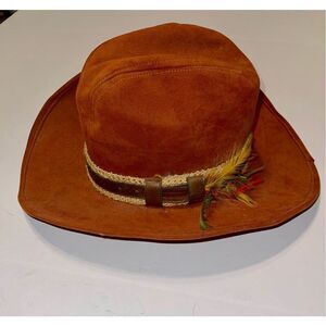 Vintage Cowboy Hat With Feathers Brown Size Small‎ Made In USA